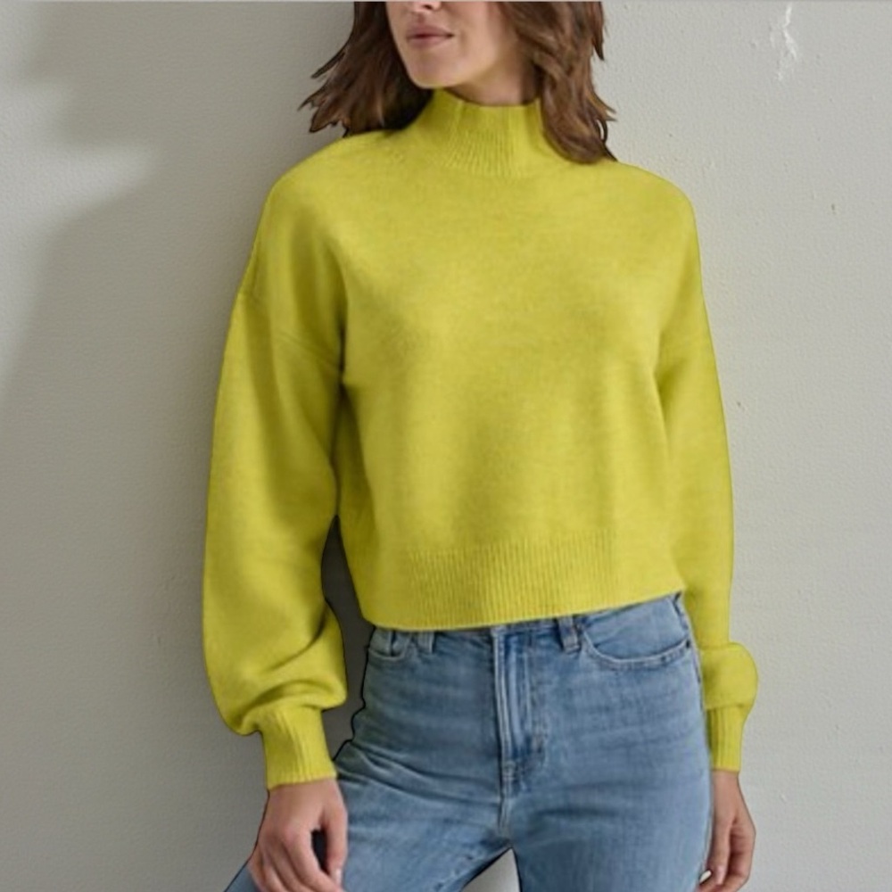 H&M Wool Blend Mock Neck Sweater in Chartreuse Size XS